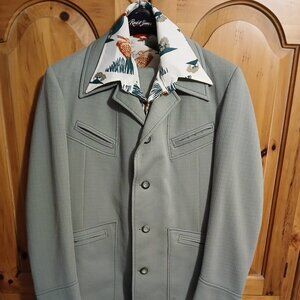 Vintage 70s Leisure Suit Men's 38/40 Jacket Pants & Shirt Green Disco Mod